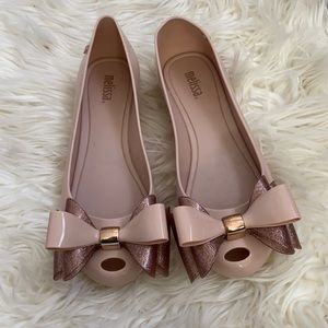 🎀MELISSA🎀 Light pink barbie glitter jelly bow flats jellies